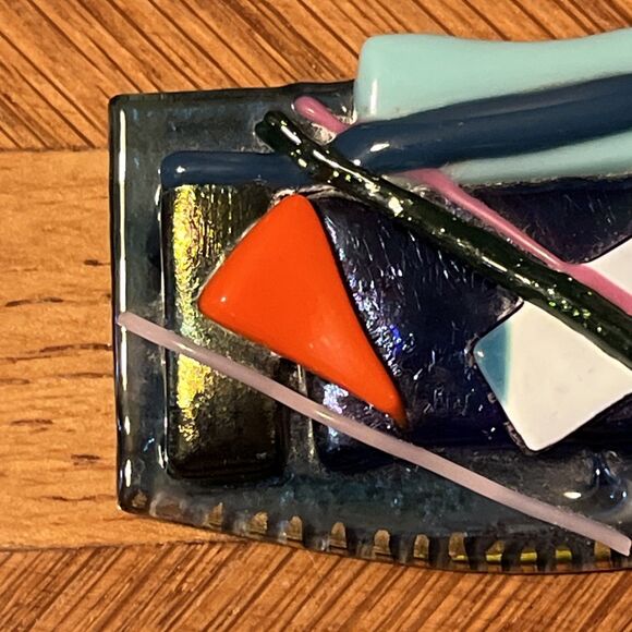 Artisan Made 3D Abstract Art Fused Glass Colorful Vibrant Brooch Pin 2.5”x1.5” - Picture 2 of 5